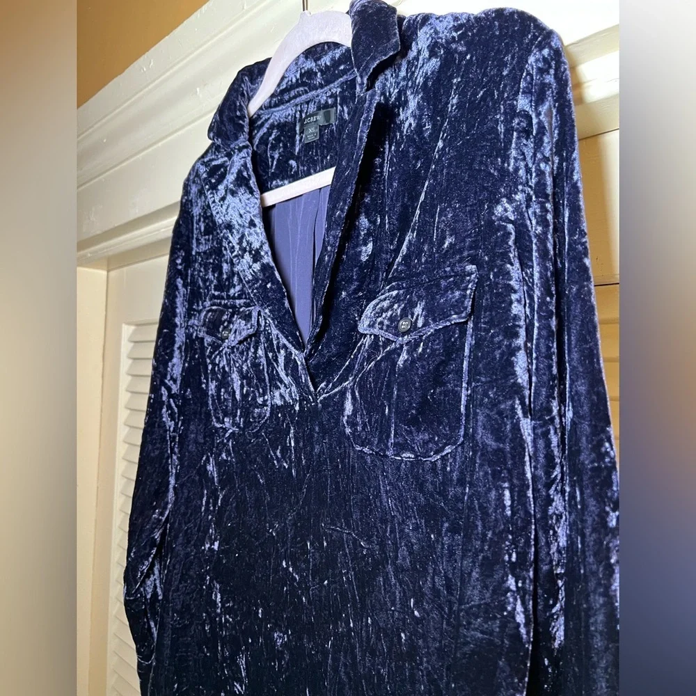 J Crew Crushed Velvet Velour Collared Pullover Shirt Blouse Top size XS - Picture 8 of 11